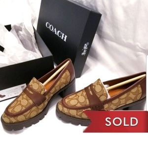 *SOLD* SOLD* SOLD *NEW* COACH "Colleen" Brown Leather Signature Jacquard Loafer